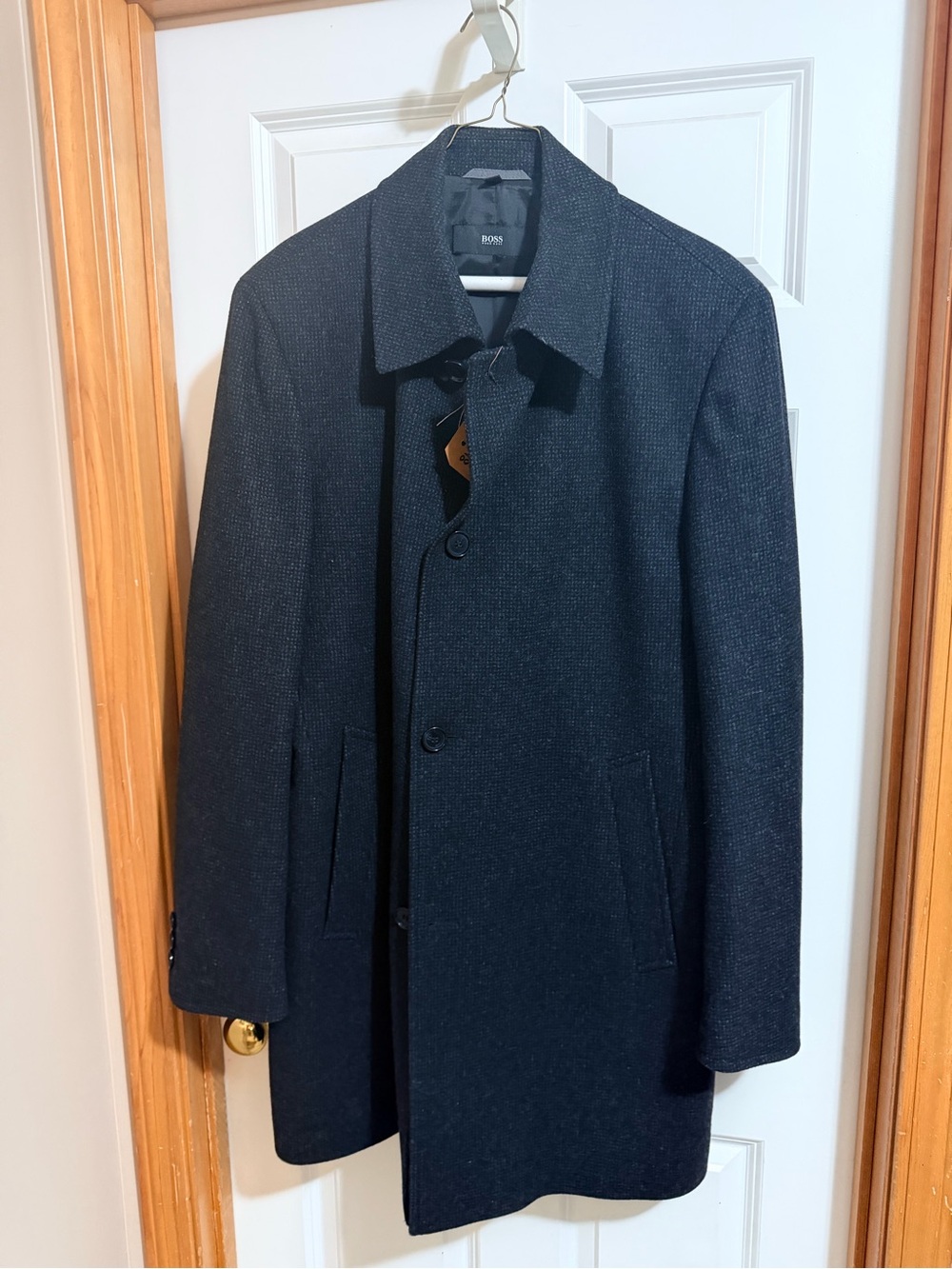 Hugo Boss Men's Dark Charcoal Textured Pea Coat